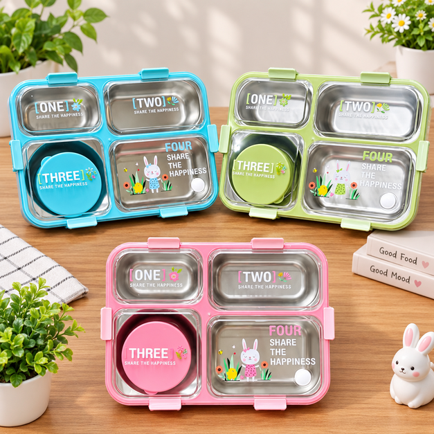 4 Compartments Stainless Steel Lunch Box Lx-7072A